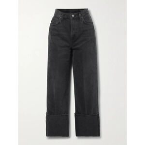Goldsign + Net Sustain 'The Astley' Black Distressed High-Rise Wide-Leg Organic